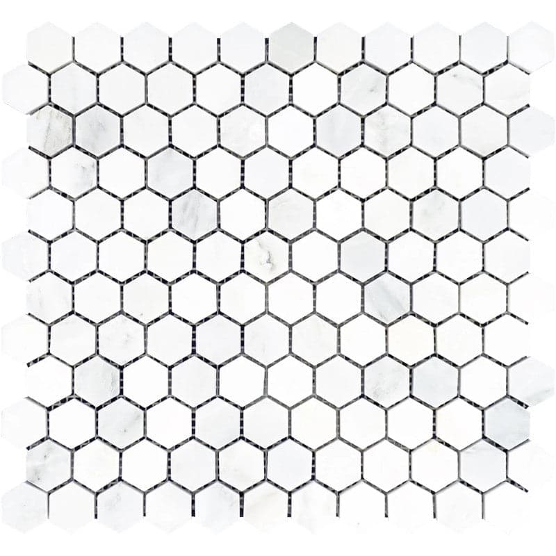 Asian Statuary (Oriental White) Marble 1x1 Hexagon Polished Mosaic Tile