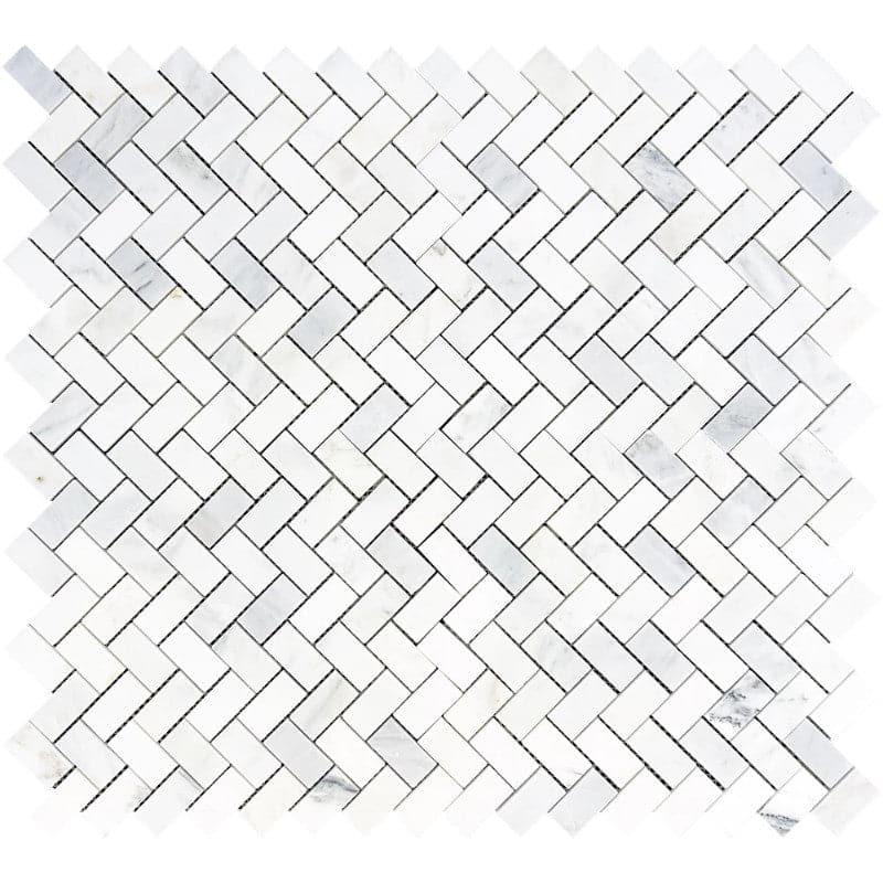 Asian Statuary (Oriental White) Marble 1x2 Herringbone Honed Mosaic Tile