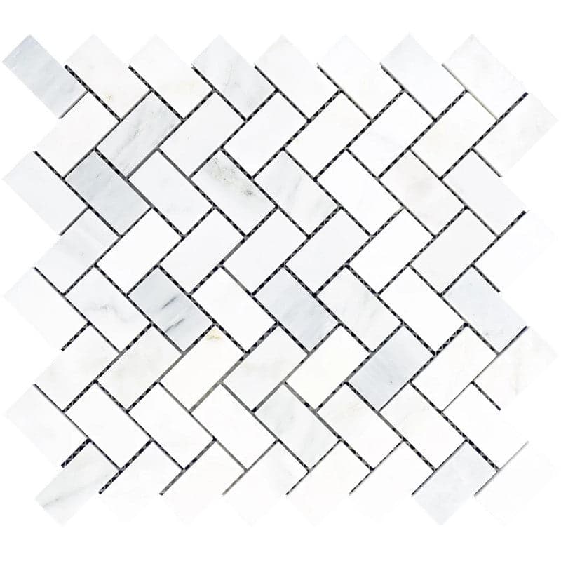 Asian Statuary (Oriental White) Marble 1x2 Herringbone Polished Mosaic Tile