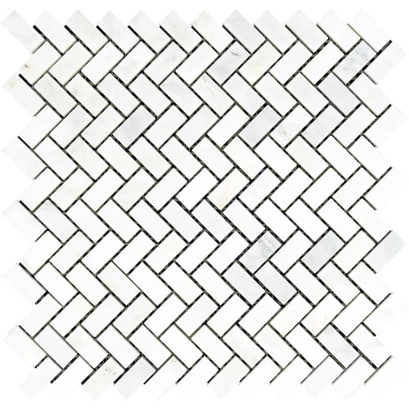 Asian Statuary (Oriental White) Marble 5/8 X 1 1/4 Herringbone Polished Mosaic Tile