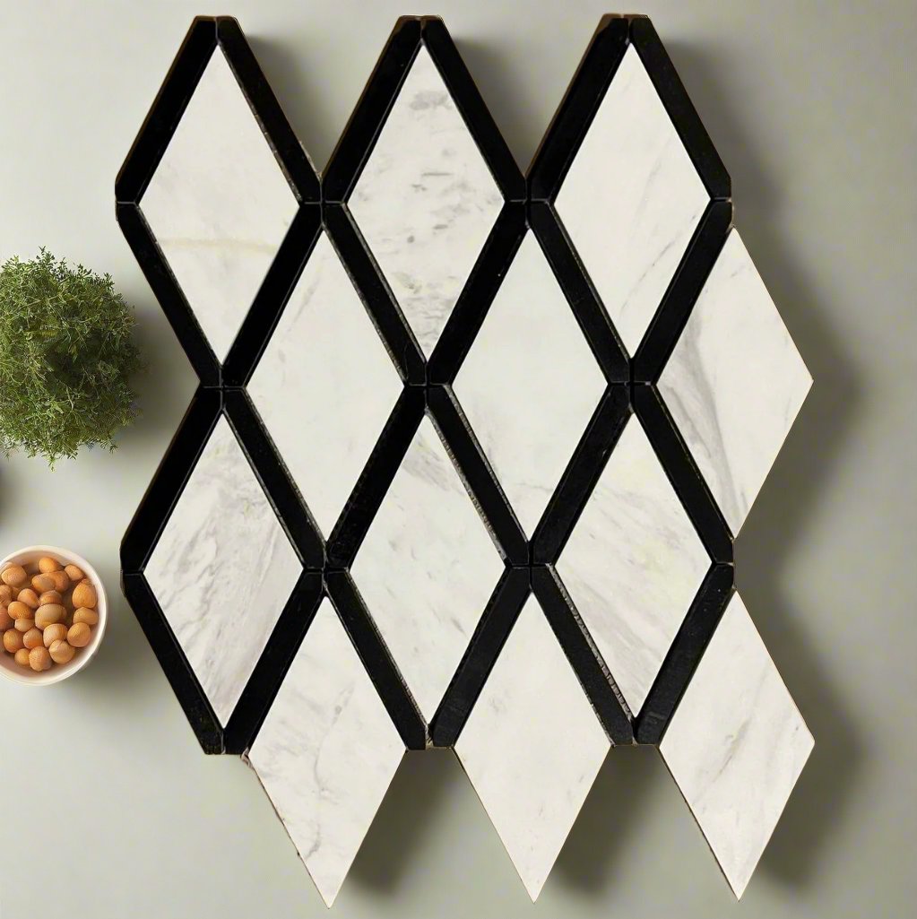 Calacatta Gold Marble with Black Diamond (CLOSEOUT) Polished Mosaic Tile