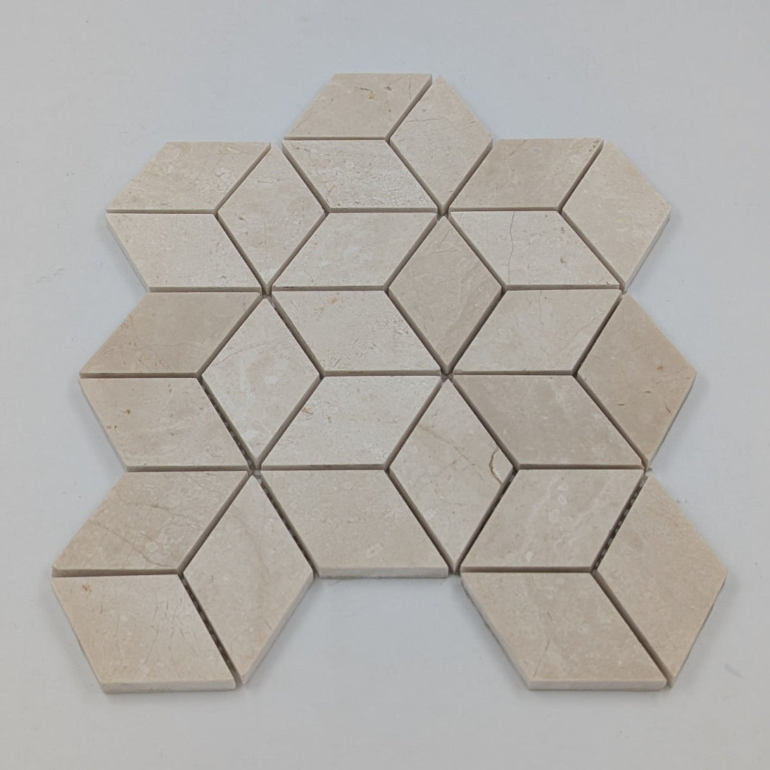Crema Marfil Marble Rhombus 3D Polished Mosaic Tile (Clearance)