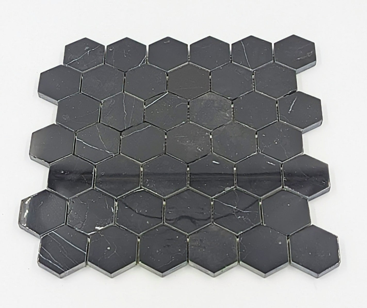 Nero Marquina Marble 2x2 Hexagon Polished Mosaic Tile