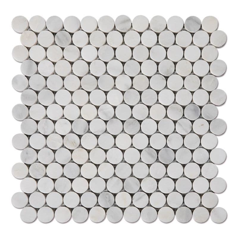 Asian Statuary (Oriental White) Marble Penny Round Polished Mosaic Tile