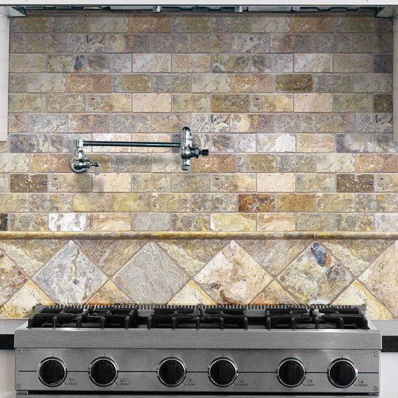 Scabos Travertine 2x4 Tumbled Mosaic Tile