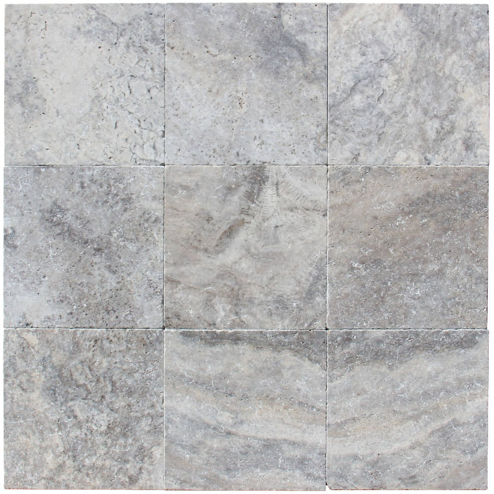 Silver Travertine 12x12 Unfilled and Tumbled Tile