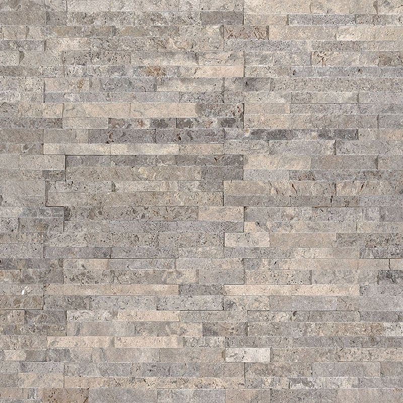 Silver Travertine 4.5x16 Split Face Mini Ledger Panel