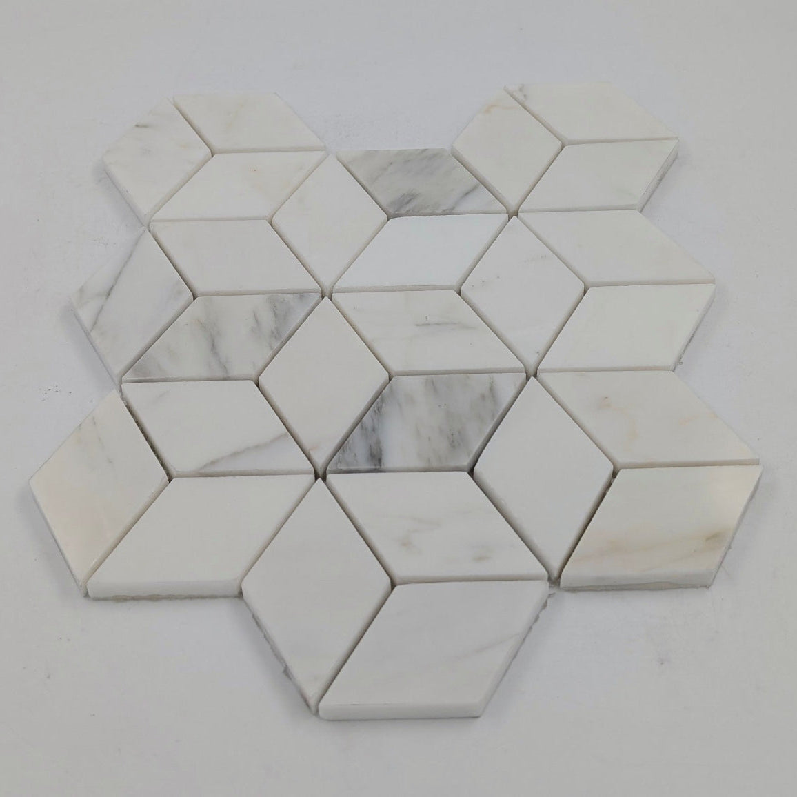 Statuario Marble 3D Rhombus Marble Mosaic Tile