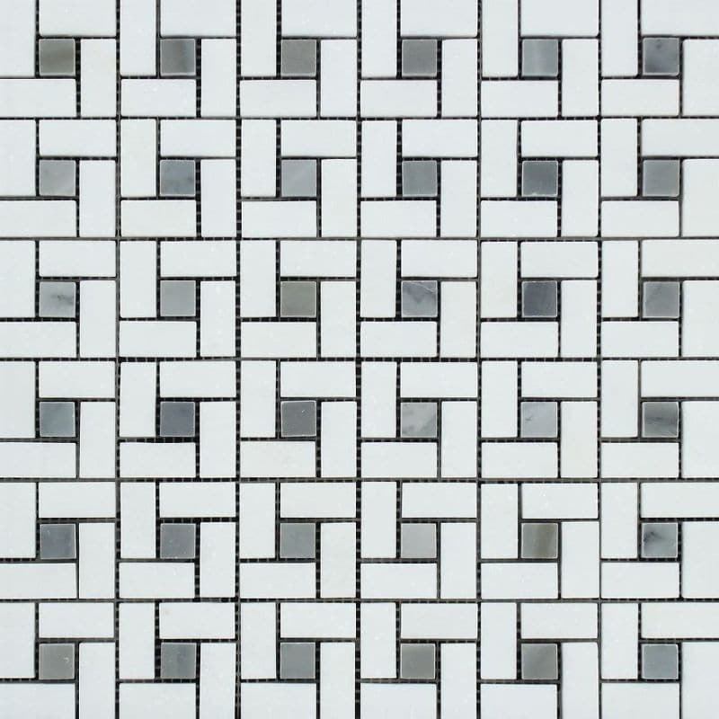 Thassos White Marble Pinwheel w/Blue dots Polished Mosaic Tile
