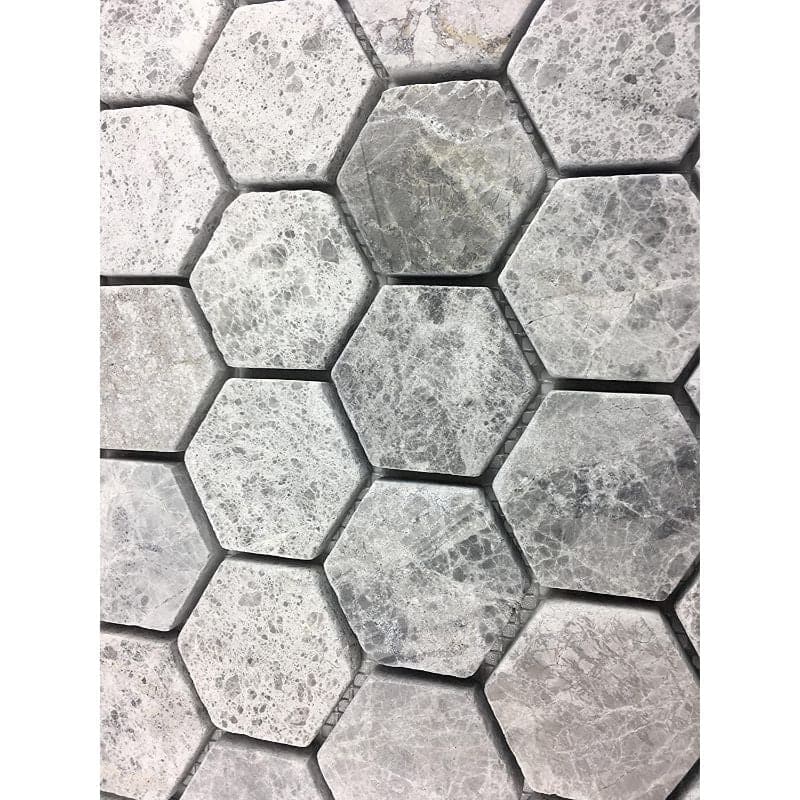 Tundra Gray Marble 2x2 Hexagon Polished Mosaic Tile