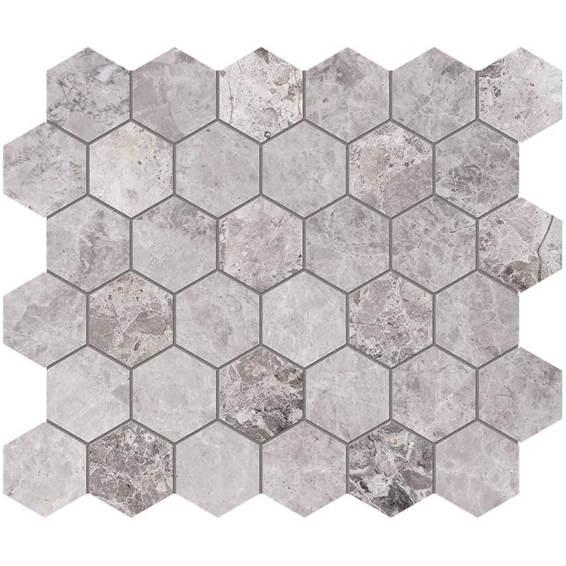 Tundra Gray Marble 2x2 Hexagon Honed Mosaic Tile