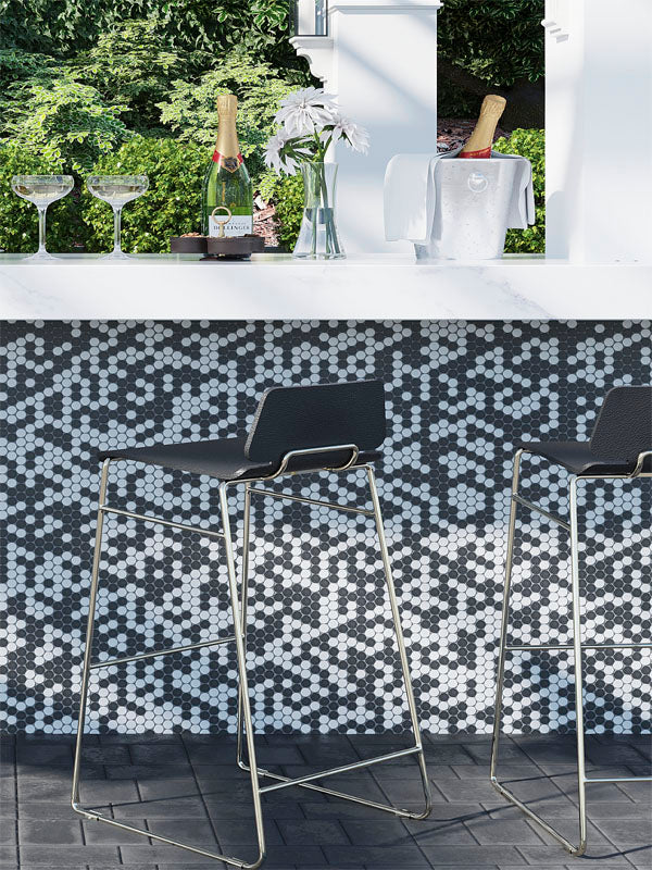 BIANCO NERO PENNY ROUND MOSAIC TILE