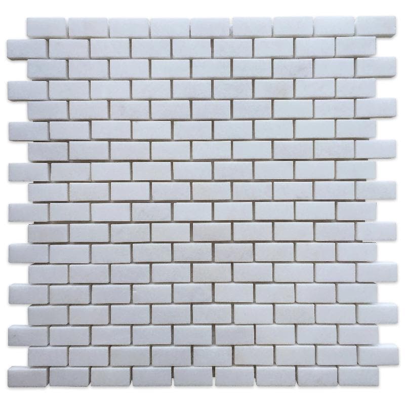 Thassos White Marble 5/8 x 1 1/4 Polished Mini Brick Mosaic Tile