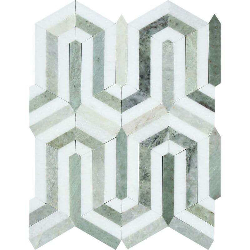 Thassos White and Green Marble Berlinetta Polished Mosaic Tile
