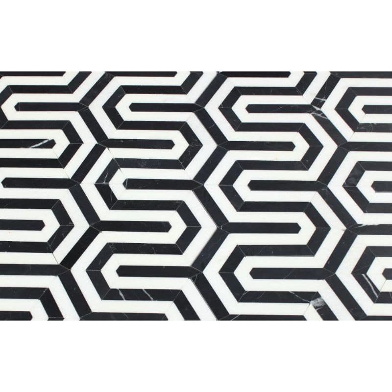 Thassos White and Black Marble Berlinetta Polished Mosaic Tile