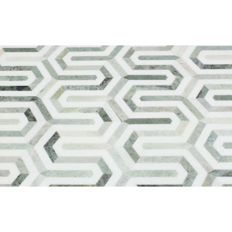 Thassos White and Green Marble Berlinetta Polished Mosaic Tile