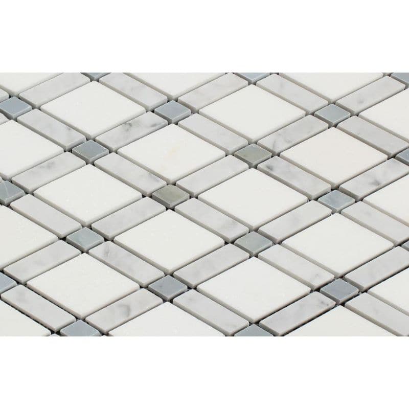 Thassos White Carrara Blue Marble Lattice Honed Mosaic Tile