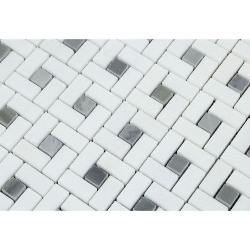 Thassos White Marble Pinwheel w/Blue dots Polished Mosaic Tile