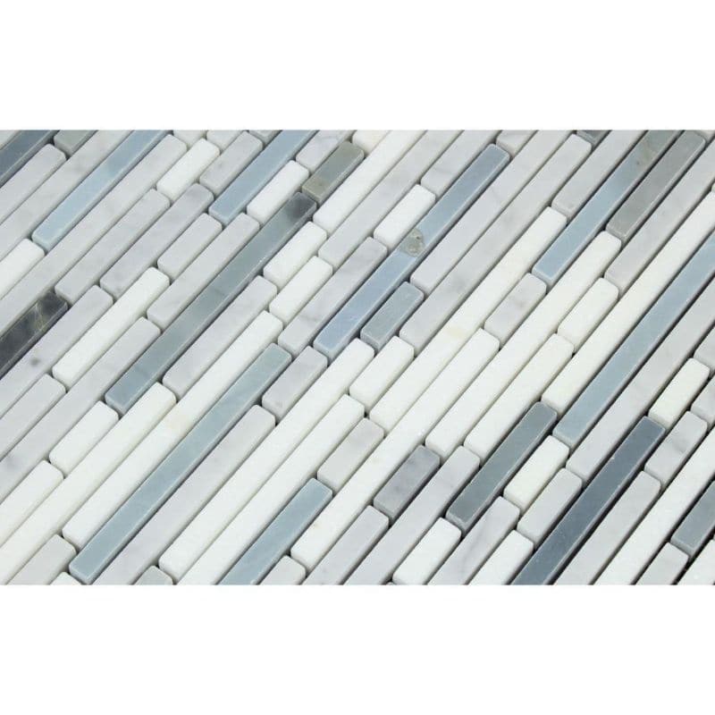 Thassos White Marble Cararra Blue Bamboo Sticks Polished Mosaic Tile