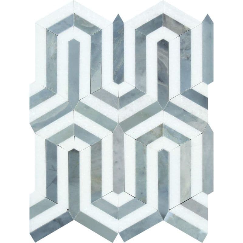 Thassos White and Blue Marble Berlinetta Honed Mosaic Tile