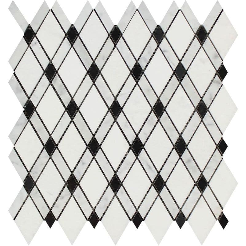 Thassos White Carrara Black Marble Lattice Honed Mosaic Tile