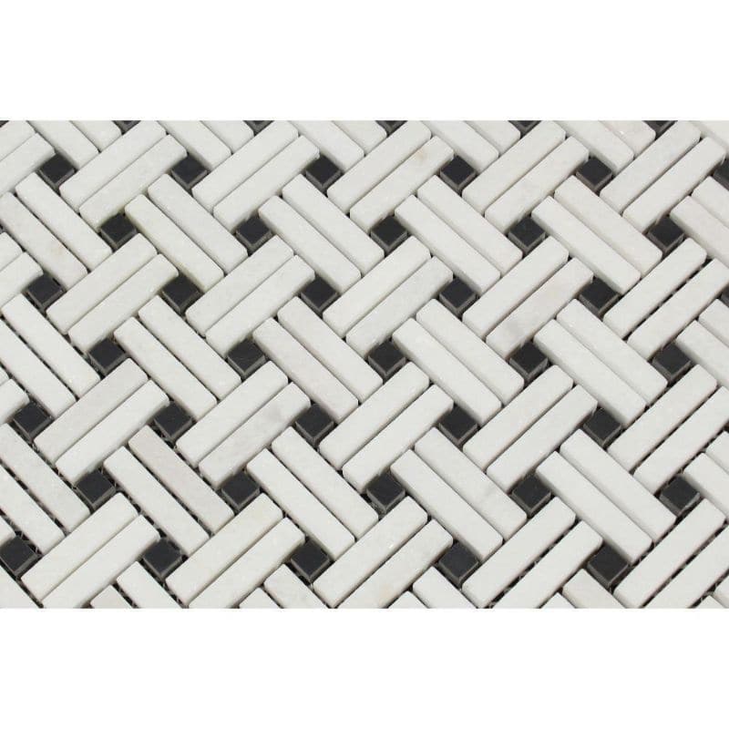 Thassos White Marble Stanza Black Dot Polished Mosaic Tile