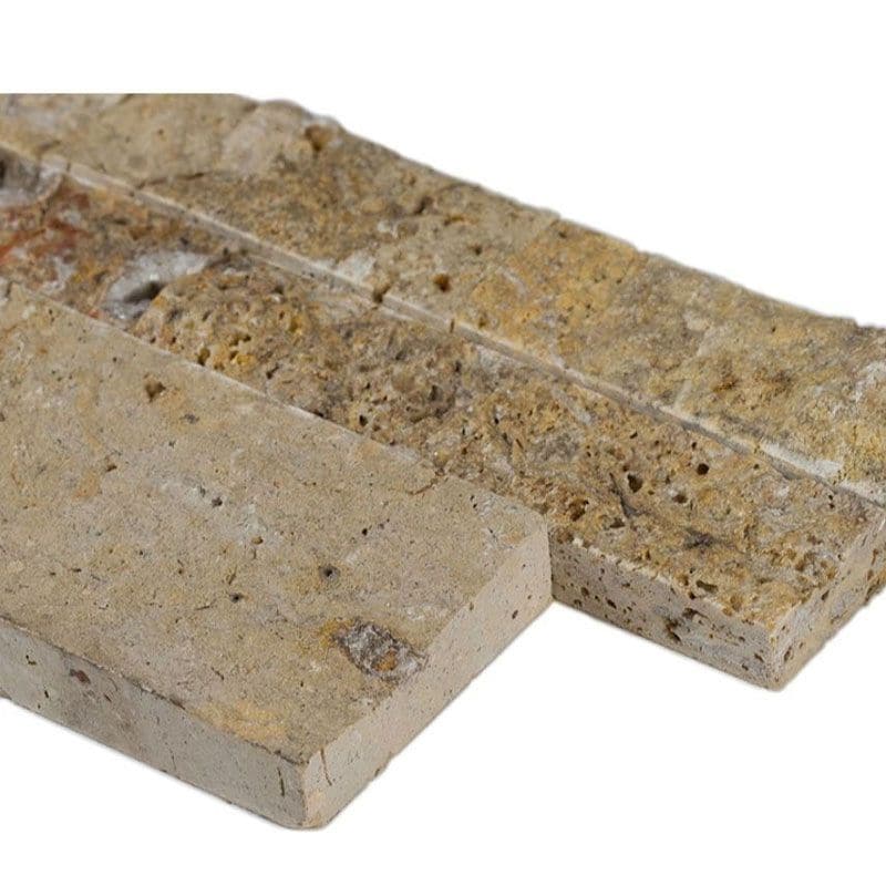 Scabos Travertine 6x24 Split Face Stacked Stone Ledger Panel