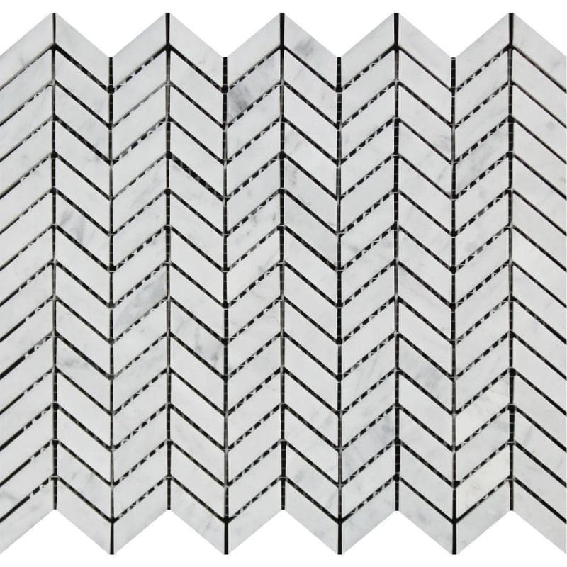 White Carrara Marble Mini Chevron Polished Mosaic Tile