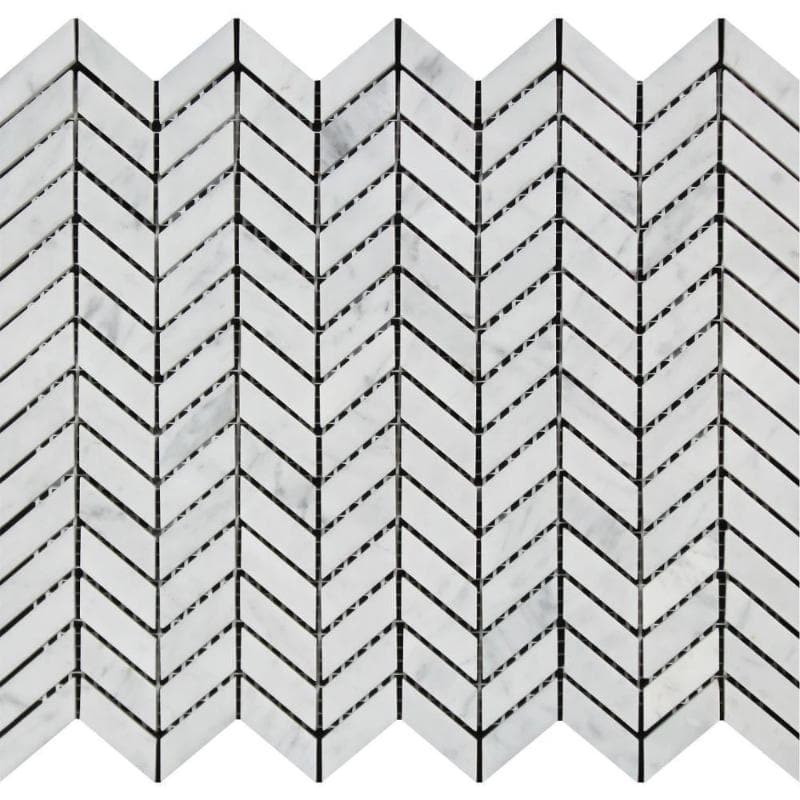 White Carrara Marble Mini Chevron Honed Mosaic Tile
