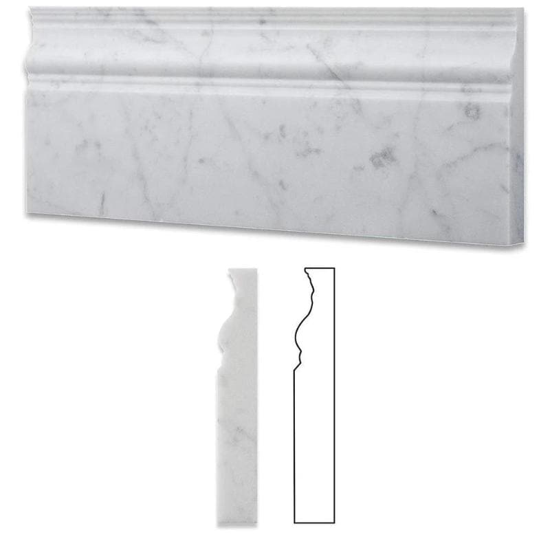 White Carrara Marble 4 3/4x12 Polished Baseboard Molding