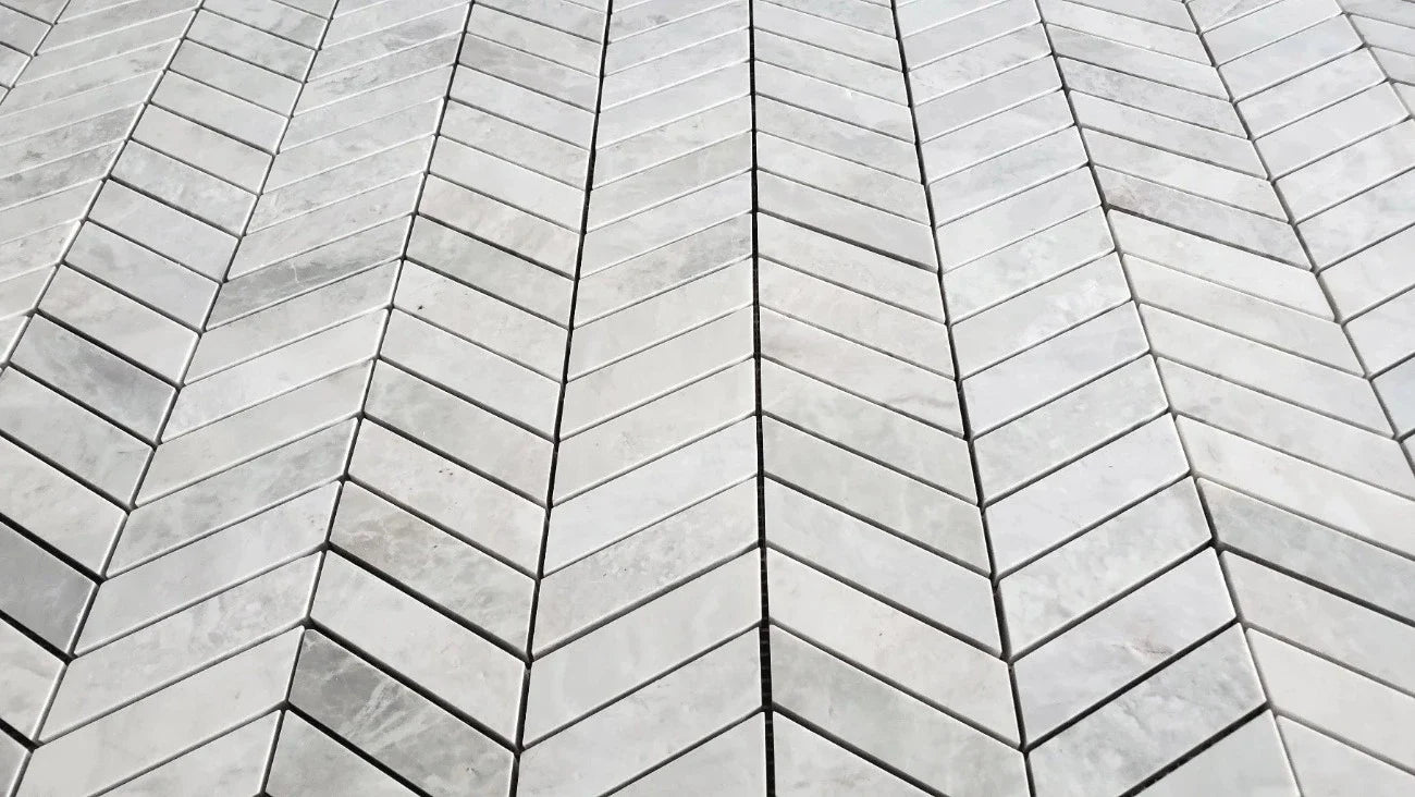 Bianco Congelato Nimbus Marble Chevron Honed Mosaic Tile