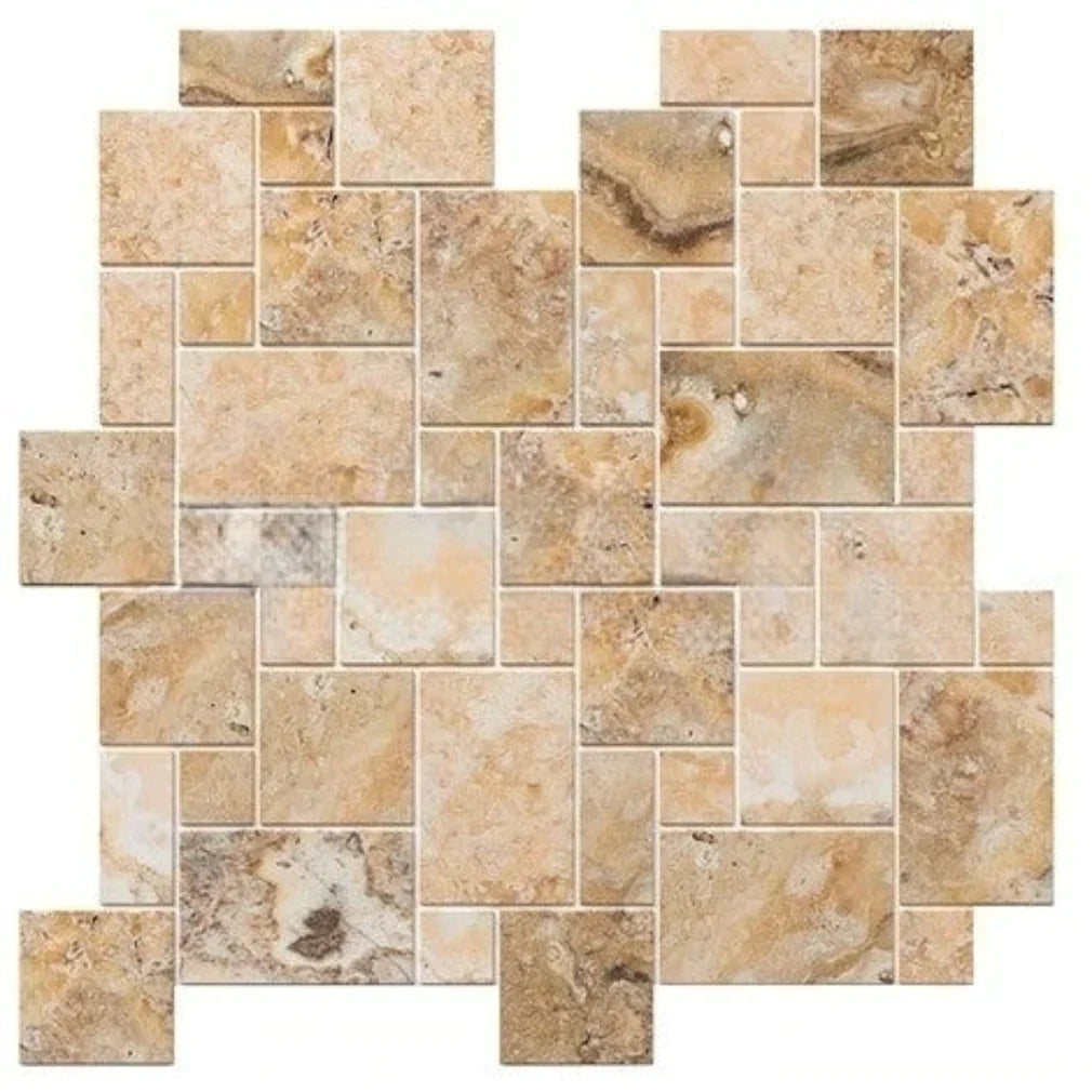 Antico Onyx Travertine Micro-Pattern (Mini-Versailles) Mosaic Tile