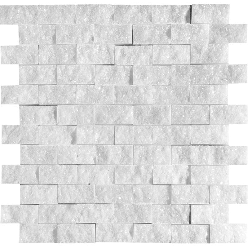 Bianco Caldo Mugla White 1x2 Split Face Mosaic Tile