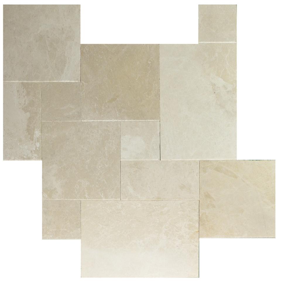 Botticino Beige Marble Brushed and Chiseled Versailles Pattern Tile