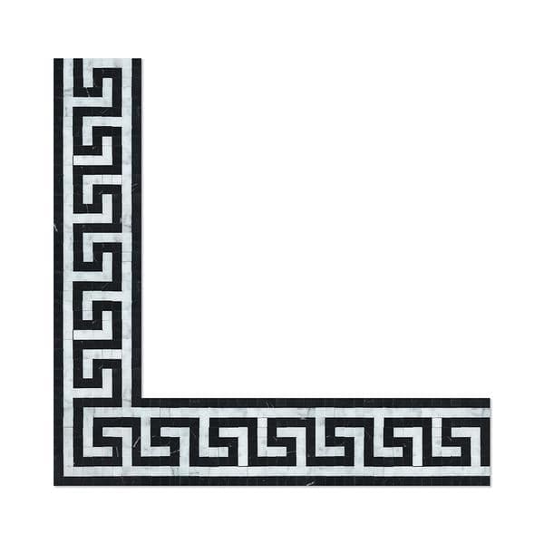 Bianco Carrara Honed Marble Greek Key Corner (Carrara w/ Black)