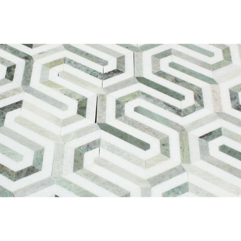 Thassos White and Green Marble Berlinetta Polished Mosaic Tile