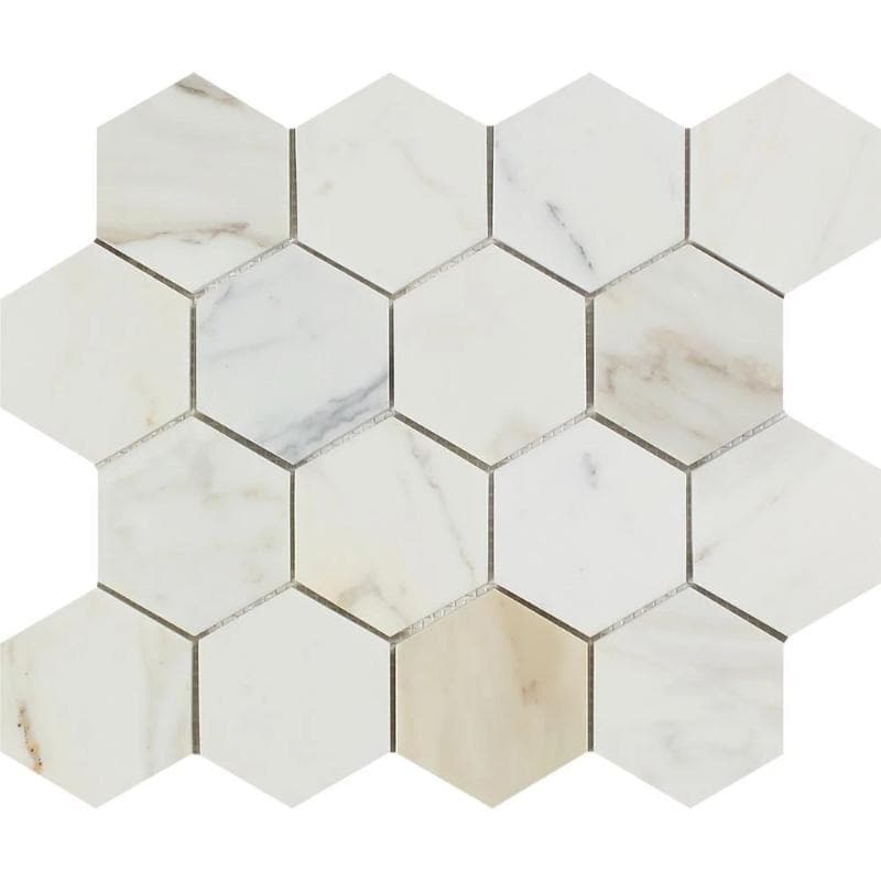Calacatta Gold Marble 3x3 Hexagon Polished Mosaic Tile