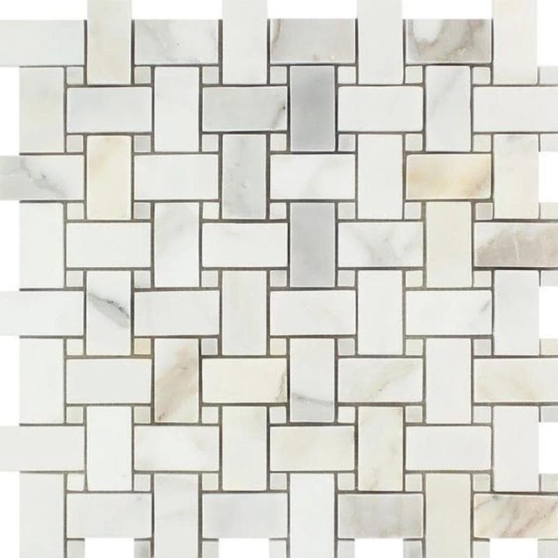 Calacatta Gold Marble Basketweave Polished Mosaic Tile