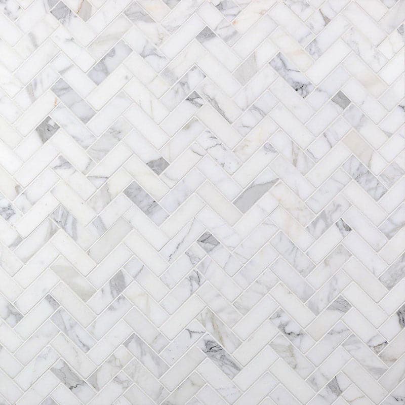 Calacatta Gold Marble 1x2 Herringbone Polished Mosaic Tile