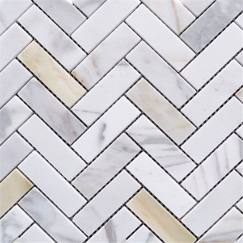 Calacatta Gold Marble 1x3 Herringbone Polished Mosaic Tile
