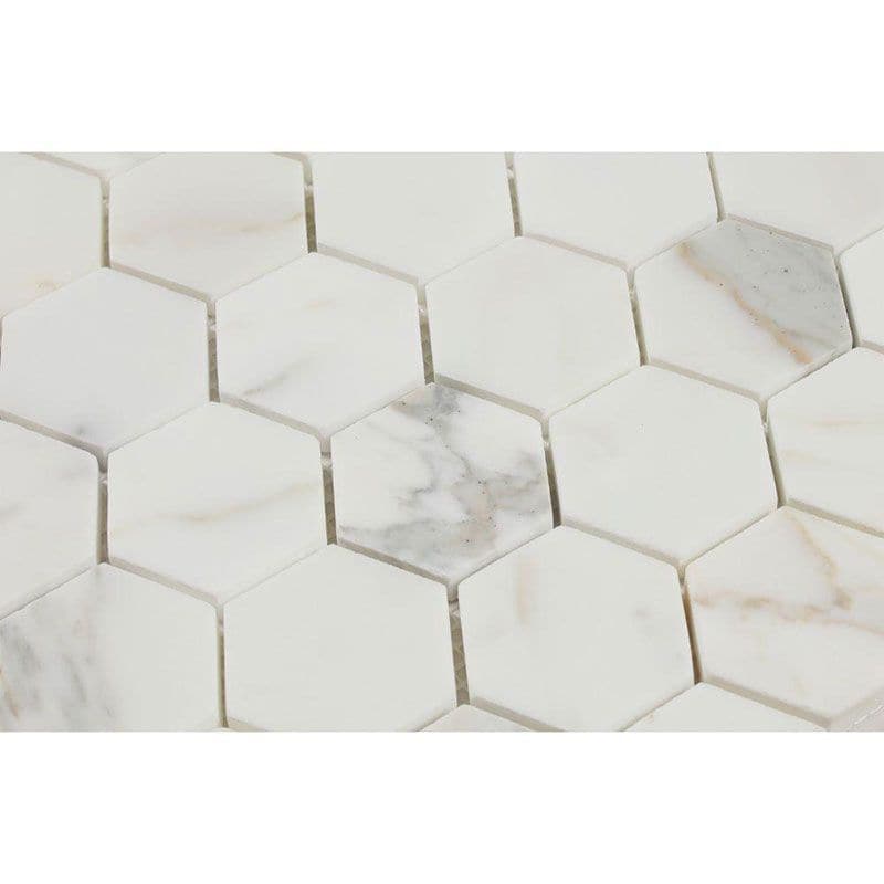 Calacatta Amber Marble 2x2 Hexagon Polished Mosaic Tile