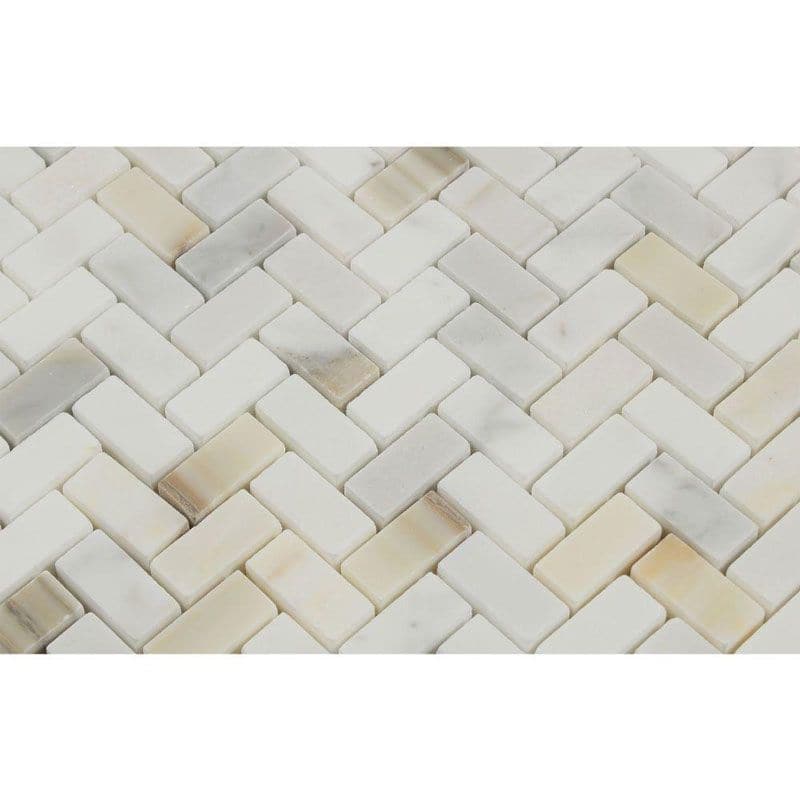 Calacatta Gold Marble Mini Herringbone Honed Mosaic Tile