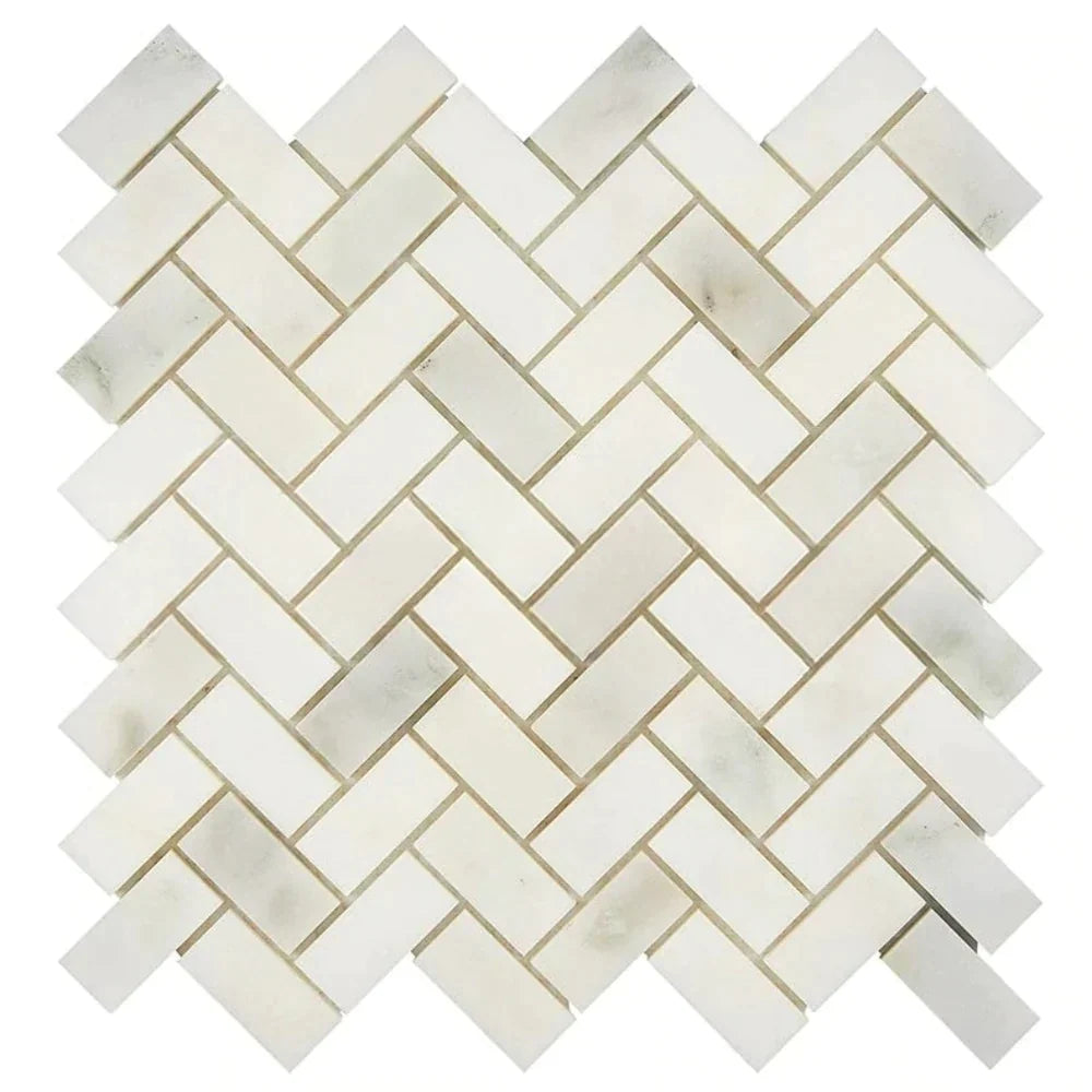 Calacatta Oliva Marble 1x2 Herringbone Honed Mosaic Tile