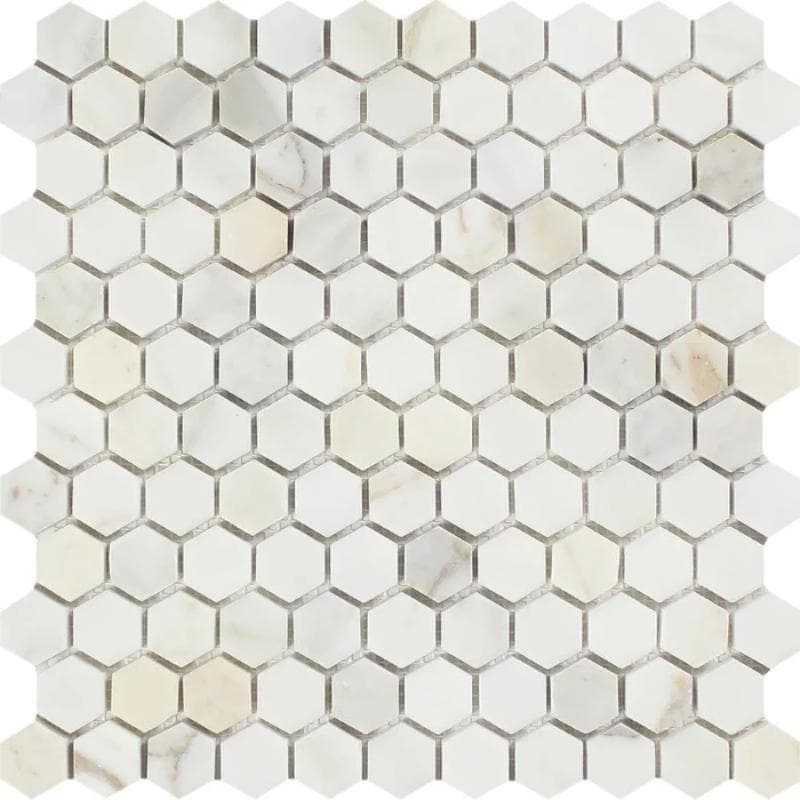 Calacatta Gold Marble 1x1 Hexagon Polished Mosaic Tile