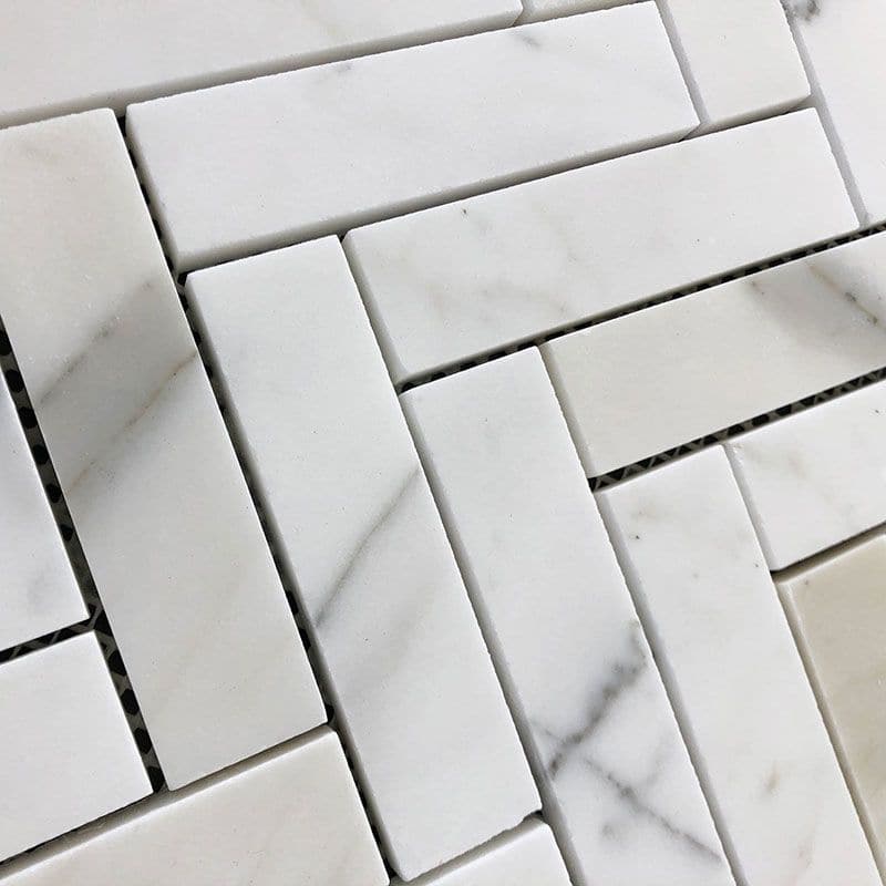 Calacatta Gold Marble 1x4 Herringbone Polished Mosaic Tile