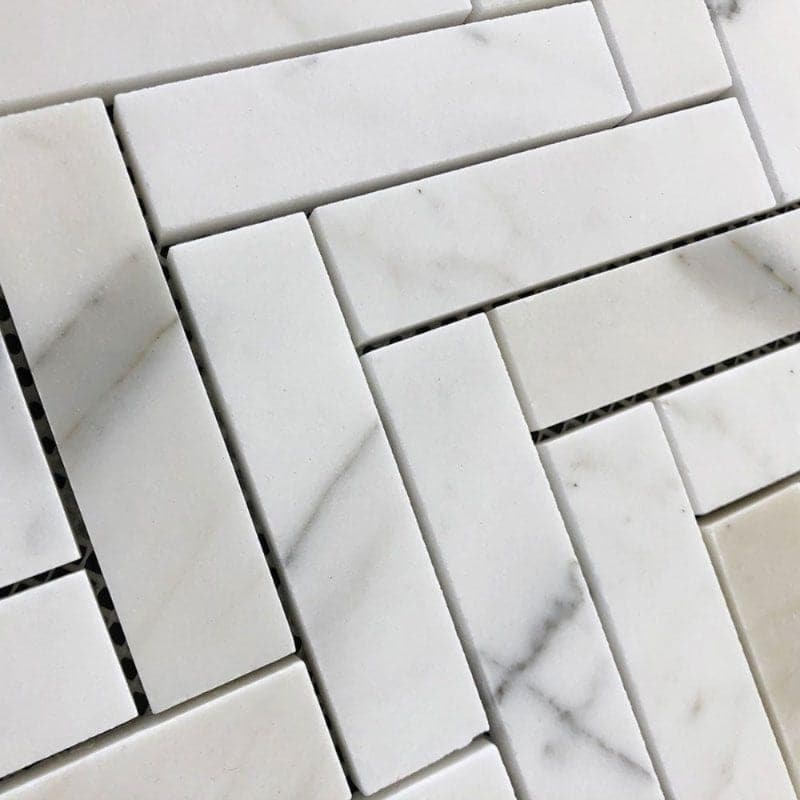 Calacatta Gold Marble 1x4 Herringbone Honed Mosaic Tile