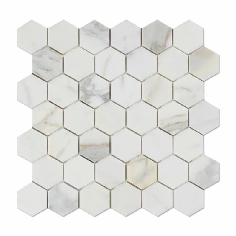 Calacatta Gold Marble 2x2 Hexagon Honed Mosaic Tile