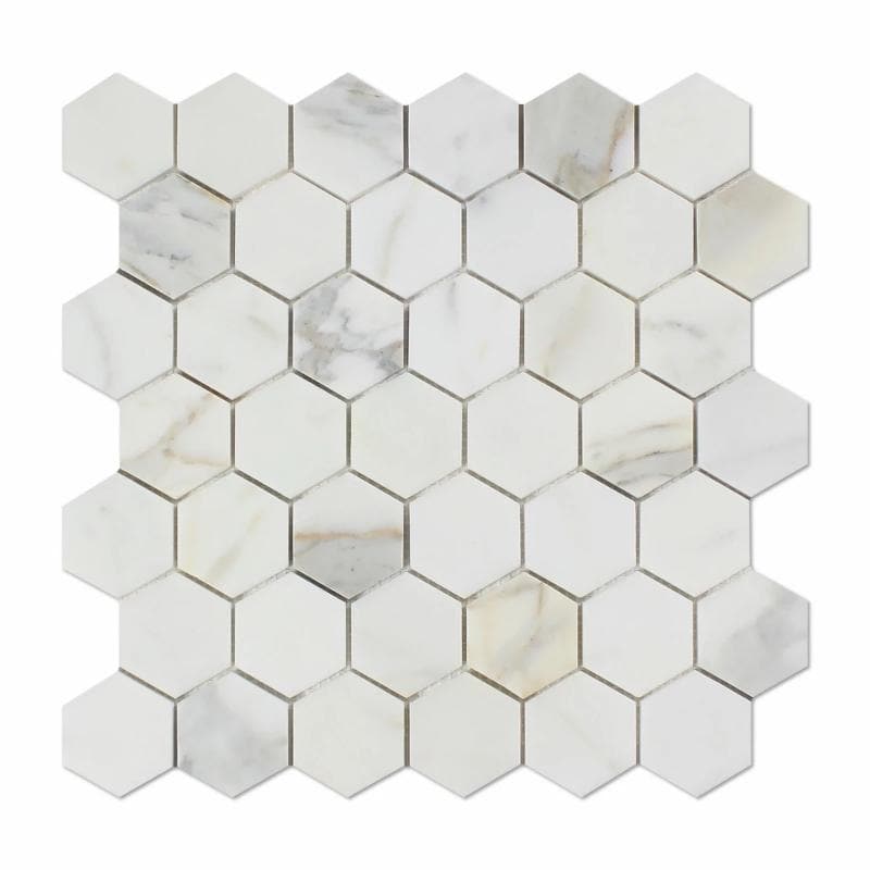Calacatta Gold Marble 2x2 Hexagon Polished Mosaic Tile