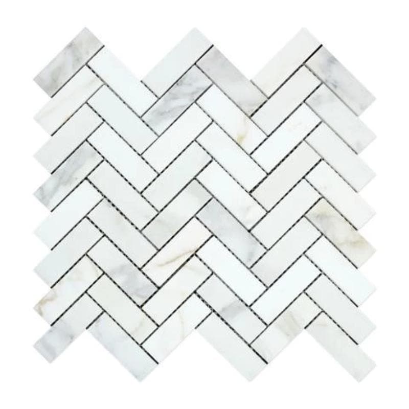 Calacatta Gold Marble 1x3 Herringbone Polished Mosaic Tile