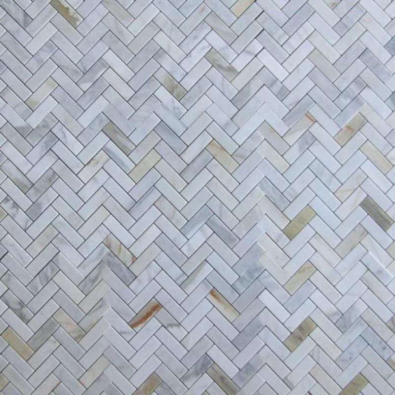 Calacatta Gold Marble 1x3 Herringbone Polished Mosaic Tile